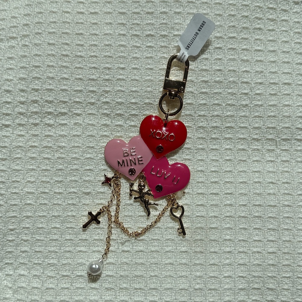 Urban Outfitters Heart Charm Keychain in Red and Pink
